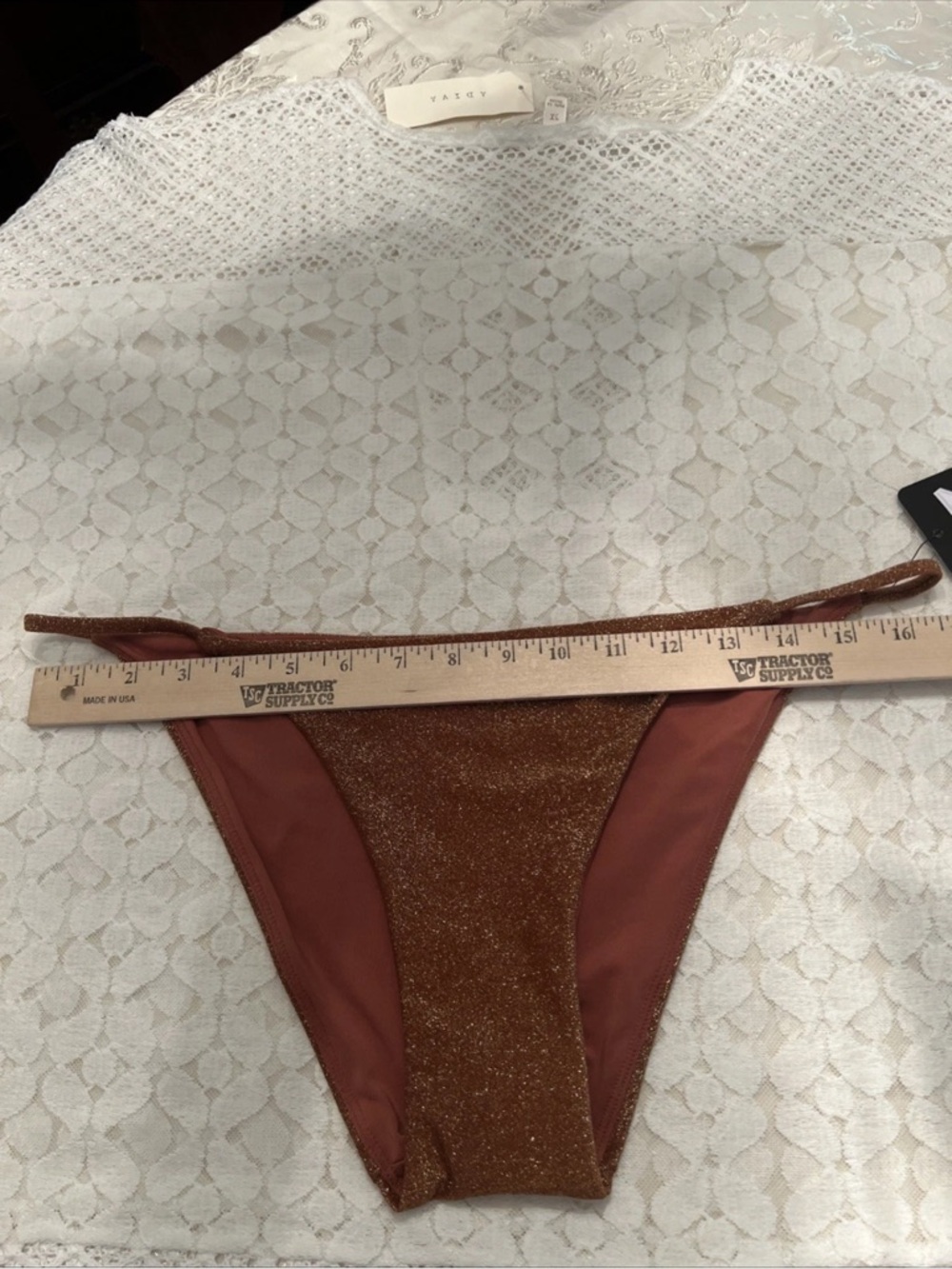 LOVE & SPORTS L 12-14 Metallic Cinnamon Classic Side Tab Bikini Bottom NEW TAG - Picture 12 of 16